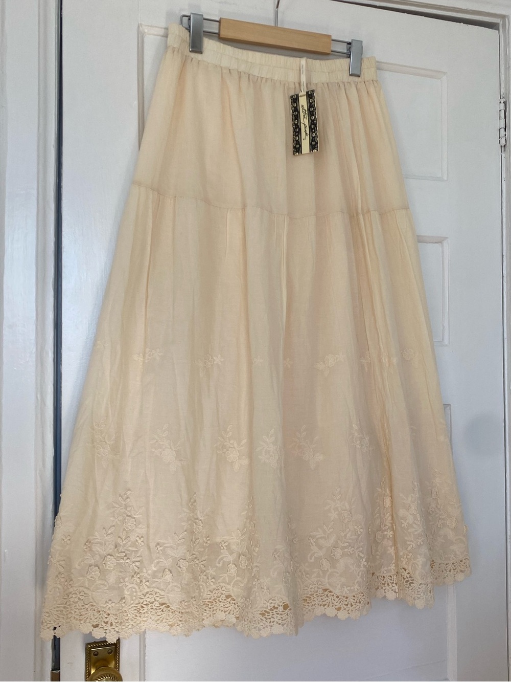 Boho embroidered tiered cotton maxi skirt new with tags